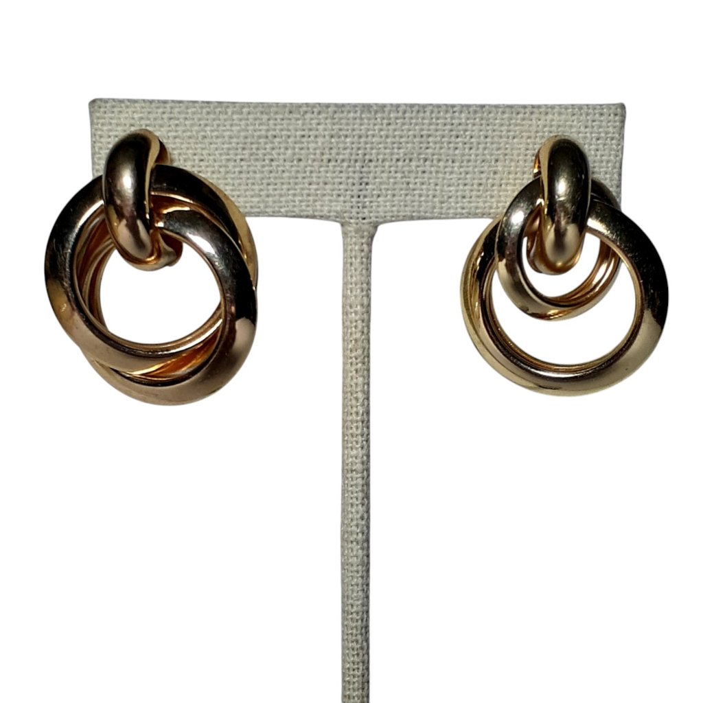 Chunky Statement Gold Tone Knot Interlocking Loops Pierced Earrings Push On Back